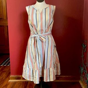 Tie waist striped dress